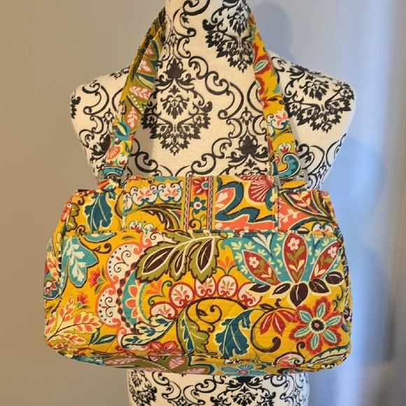 Vera Bradley Yellow Shoulder Bag Edie Satchel Provencal - Picture 3 of 5